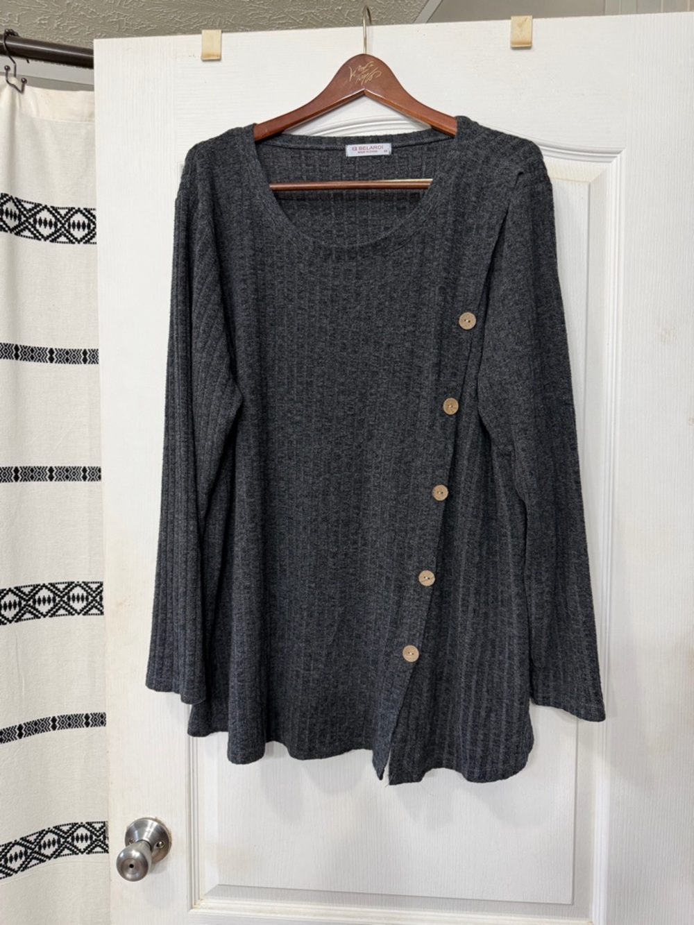 BELAROI Women's Long Sleeve Scoop Neck Lightweight Sweater in charcoal gray 4XL